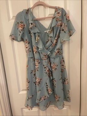 Maurices Light Blue Floral Ruffle Midi Dress
